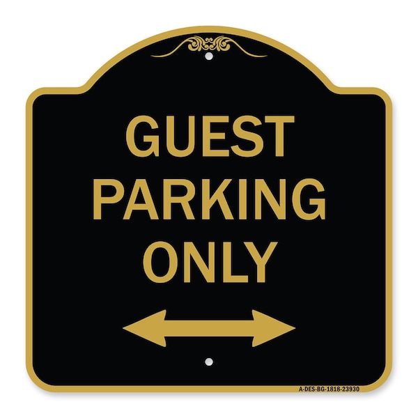 Signmission Guest Parking W/ Bidirectional Arrow, Black & Gold Aluminum Sign, 18" x 18", BG-1818-23930 A-DES-BG-1818-23930 - main